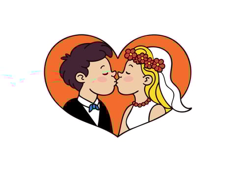 Romantic Wedding Bride and Groom Kissing in Heart Shape vector