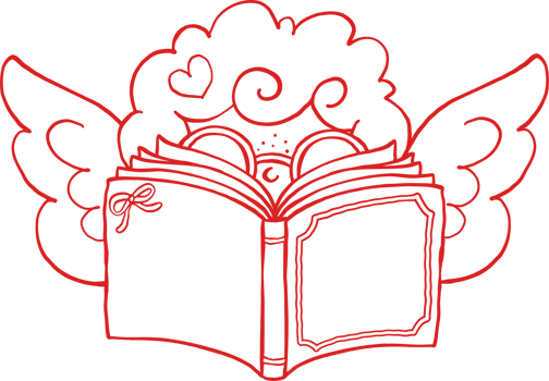 Valentine Bookish Cupid Reading Love Book Outline png