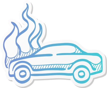 car on fire icon in sticker color style automotive transportation accident accident burned insurance claim vector