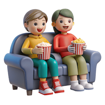 Cozy Family Movie Night on Couch png