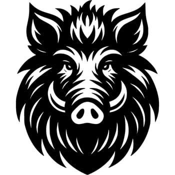Tattoo of angry wild boar head in monochrome. Wild wild boar front view. Engraving minimalistic image in black ink drawing on white background vector