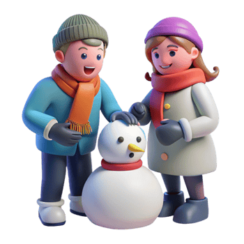 Joyful Couple Making a Winter Snowman png