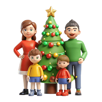 Happy Family Decorating Christmas Tree png