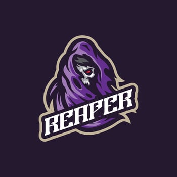 Reaper mascot logo design with modern illustration concept style for badge, emblem and t shirt printing. Reaper head illustration for sport team. vector