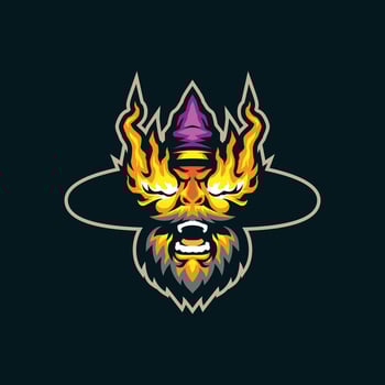 Wizard mascot logo design with modern illustration concept style for badge, emblem and t shirt printing. Fire wizard illustration for sport team. vector