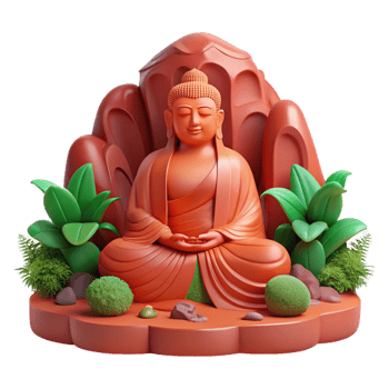 serene buddha sculpture with plants png