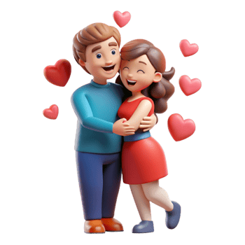 couple hugging surrounded by hearts png