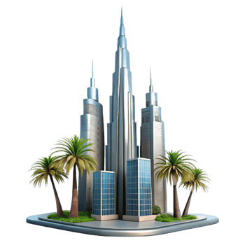 Iconic Burj Khalifa Tower with Palms png