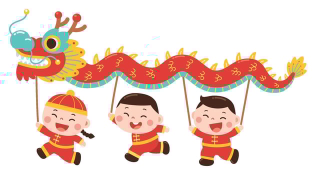 Children Performing Lion Dance for Celebration vector