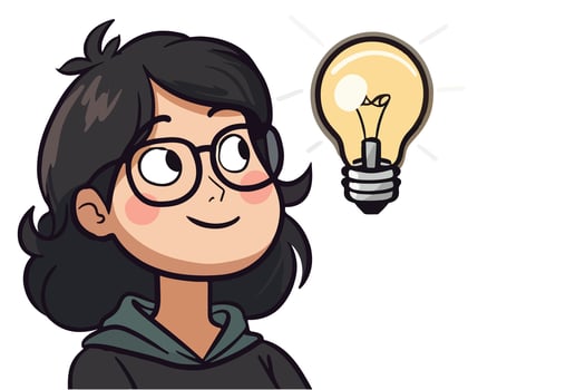 A cartoon girl with glasses and a light bulb vector