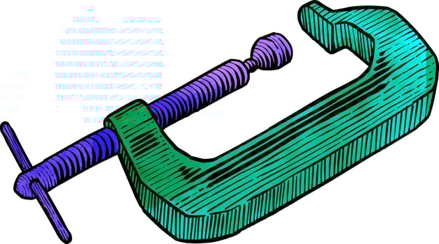 Woodworking clamp hand drawn illustration illustration. vector