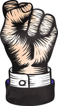 Hand fist in woodcut drawing watercolor illustration vector