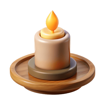 glowing candle on rustic wooden holder png