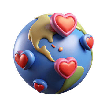 globe with floating hearts design png