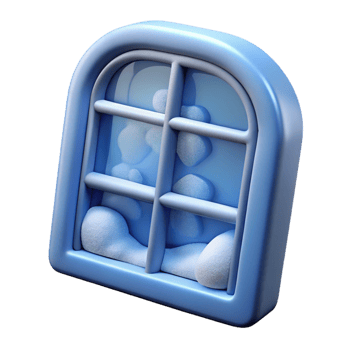 icy window with frosted snowflake design png
