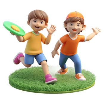 playful kids running in a grassy field png