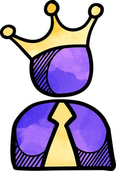 Businessman icon with crown on his head watercolor illustration vector