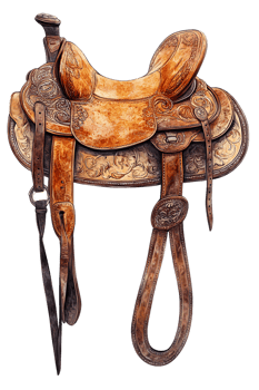 Antique Leather Saddle with Rich Patina and Rustic Charm png
