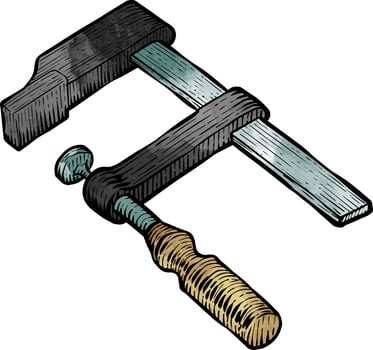 Wooden clamp icon woodworking tool watercolor illustration vector