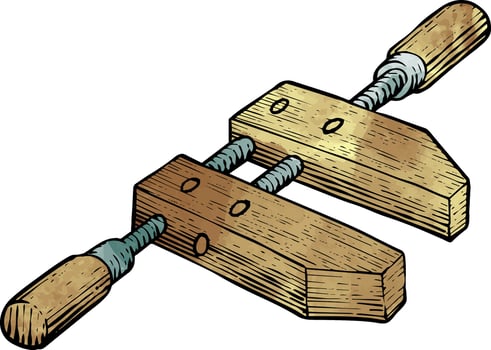 Wooden clamp icon watercolor illustration vector