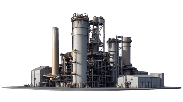 Industrial Plant Complex with Steel Structures and Piping png