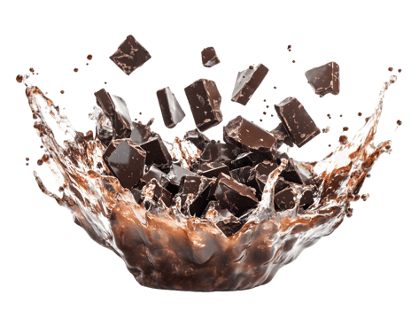 Dark Chocolate Chunks Splashing into Brown Liquid png