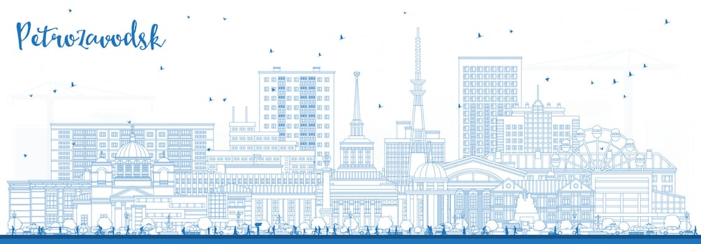 Outline Petrozavodsk Russia city skyline with blue buildings. Petrozavodsk cityscape with landmarks. Travel and tourism concept with modern and historic architecture. vector