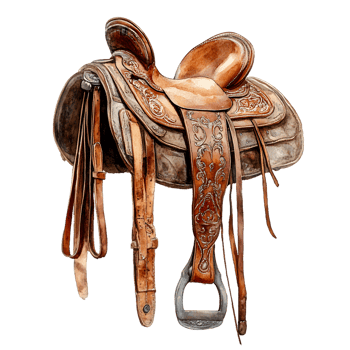 Rustic Western Leather Saddle with Intricate Tooled Details png