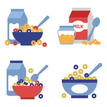 Colorful and Fun Cereal Bowl Graphics with Milk Perfect for Food Branding Projects vector