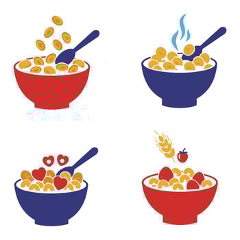 Deliciously Creative Breakfast Bowl Art Featuring Cheerful Cereals and Milk Graphics vector