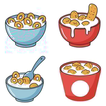 Fun and Delicious Cereal Bowl Graphics Featuring Whimsical Breakfast Illustrations vector