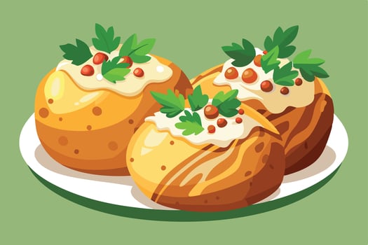 Deliciously Stuffed Potatoes on a Plate vector
