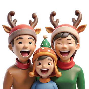 cheerful family wearing holiday reindeer antlers png