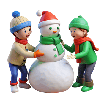 group of friends enjoying winter snowman building png