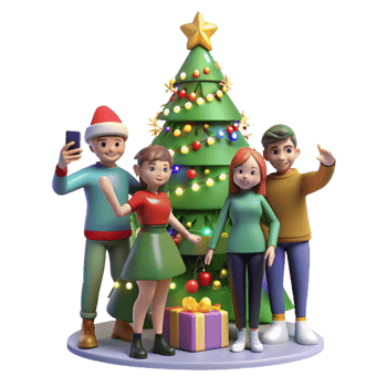 Group of Friends Decorating Holiday Tree png