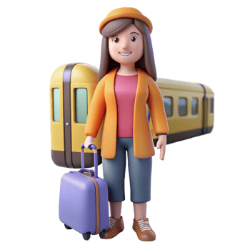 Woman Traveling with Luggage by Train png
