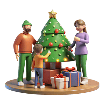 Family Celebrating Christmas by the Tree png