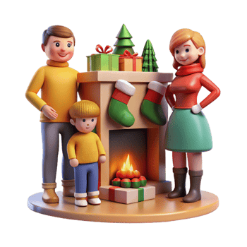 Cozy Family Moment by the Fireplace png