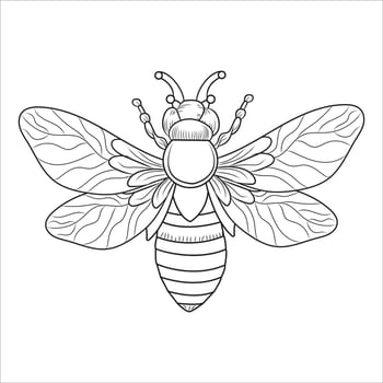 Detailed Bee with Patterned Wings Outline for Coloring vector