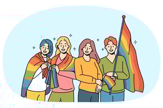 LGBT people with rainbow flags for gay parade are called to celebrate pride month vector
