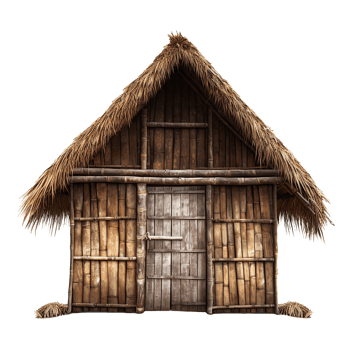 Rustic Bamboo Hut Thatched Roof Simple Design png