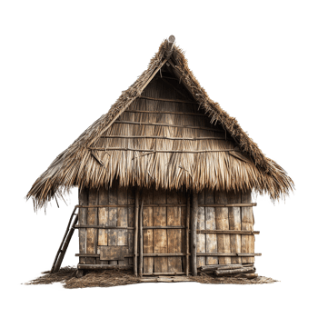Rustic Thatched Roof Hut Wooden Walls Simple Structure png