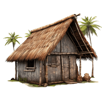 Tropical Thatch Hut Island Home Wooden Structure Palm Trees png