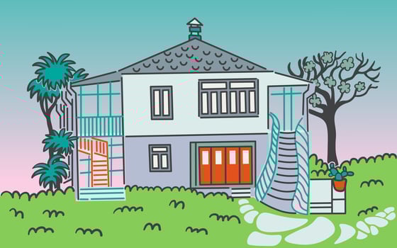 village house in doodle style with background in color vector