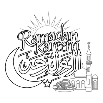 Ramadan coloring page Hand drawn Islamic mosque outline kids coloring page vector