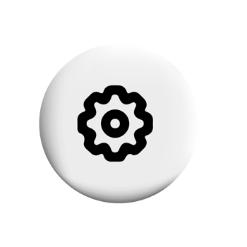Black and white gear wheel icon on a white button png