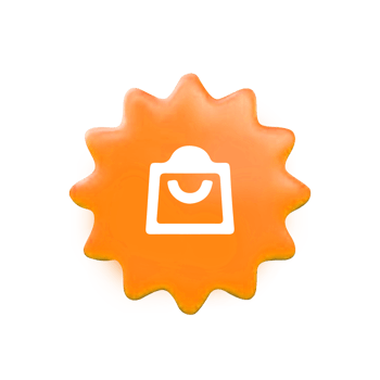 Shopping bag icon white on orange sunburst png