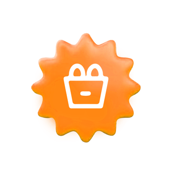 Shopping bag icon on a orange sunburst png