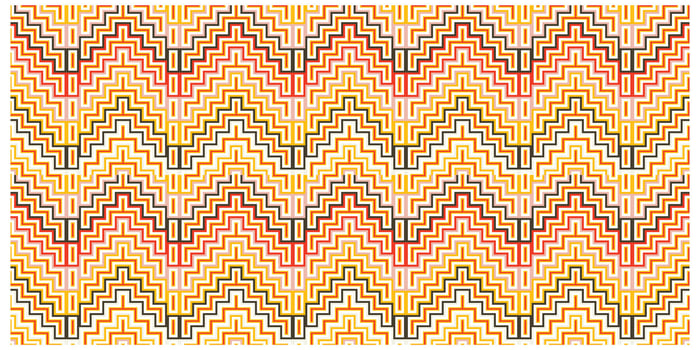 Geometric zigzag pattern with repeating red, yellow, and black lines on a white background. vector