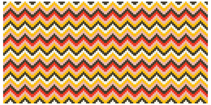 Pixelated abstract scarf print design with interlocking zig zag pattern in red, yellow, black, and white. vector